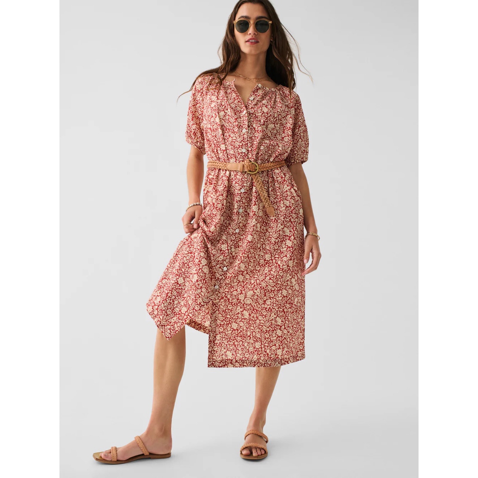 Faherty Carmel Dress In Tandoori Spice Sunrise Floral Size M